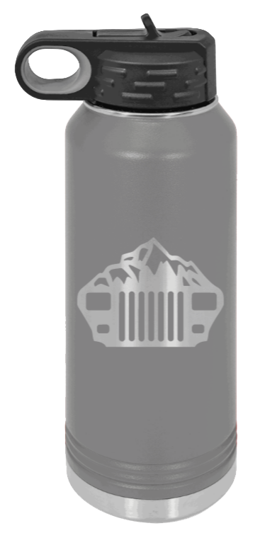 YJ Mountains - 32oz Water Bottle Laser Engraved- Dark Grey