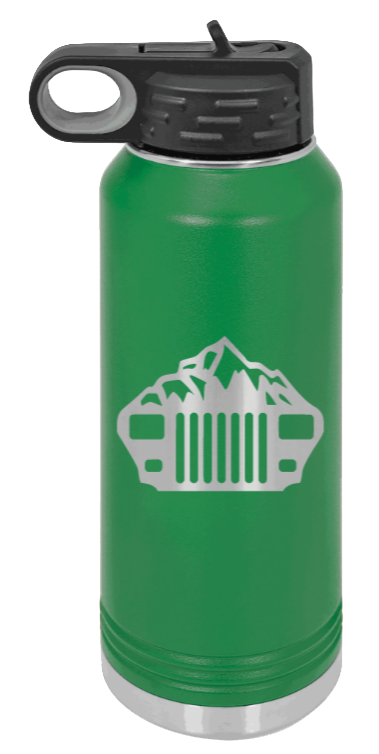 YJ Mountains - 32oz Water Bottle Laser Engraved- Green