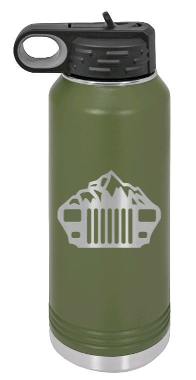 YJ Mountains - 32oz Water Bottle Laser Engraved- Olive