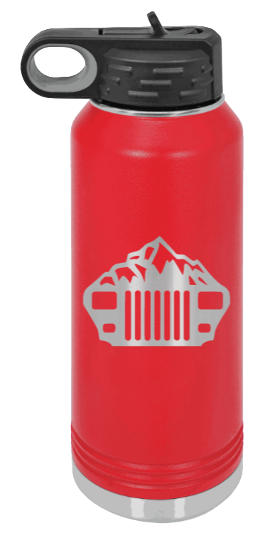 YJ Mountains - 32oz Water Bottle Laser Engraved- Red