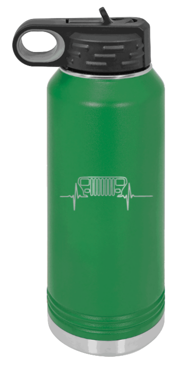 YJ Heartbeat - 32oz Water Bottle Laser Engraved- Green