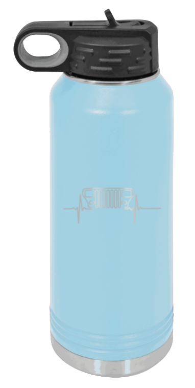 YJ Heartbeat - 32oz Water Bottle Laser Engraved- Light Blue