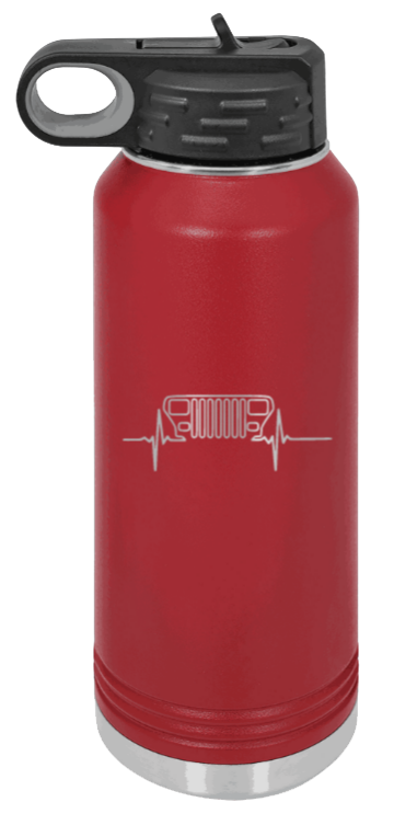 YJ Heartbeat - 32oz Water Bottle Laser Engraved- Maroon