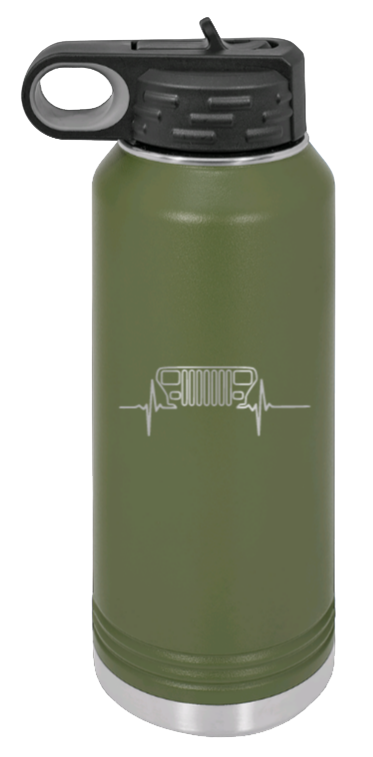 YJ Heartbeat - 32oz Water Bottle Laser Engraved- Olive