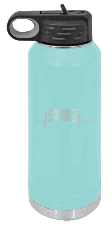 YJ Heartbeat - 32oz Water Bottle Laser Engraved- Teal