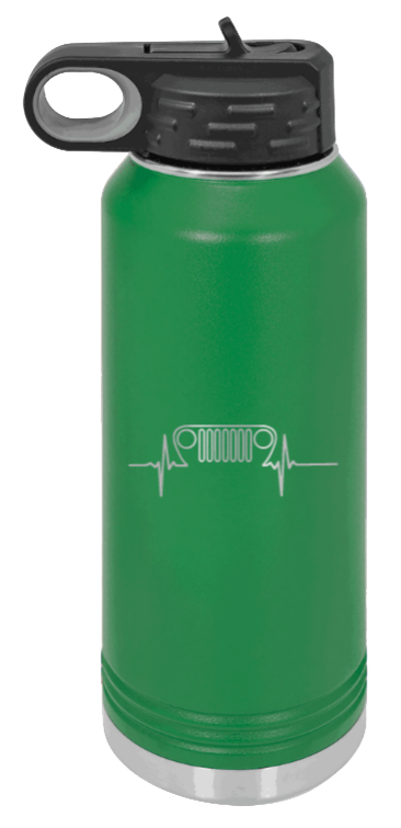 TJ Heartbeat - 32oz Water Bottle Laser Engraved- Green