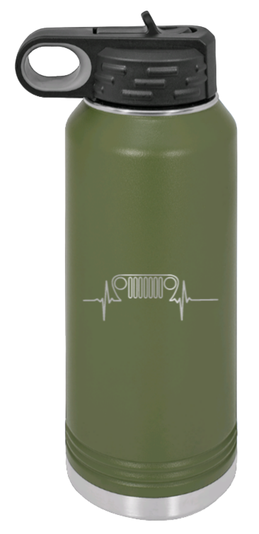 TJ Heartbeat - 32oz Water Bottle Laser Engraved- Olive