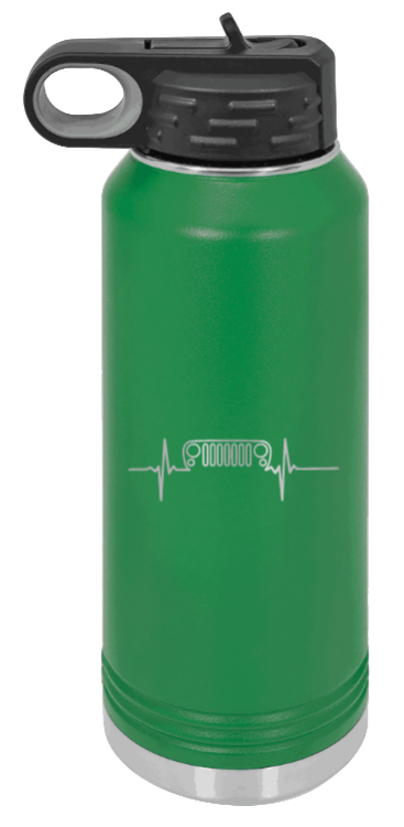 JK Heartbeat - 32oz Water Bottle Laser Engraved- Green