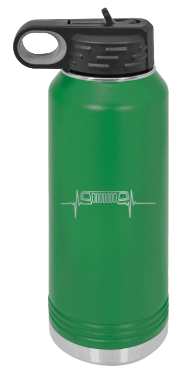 WJ Heartbeat - 32oz Water Bottle Laser Engraved- Green
