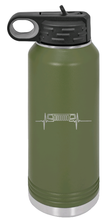 WJ Heartbeat - 32oz Water Bottle Laser Engraved- Olive