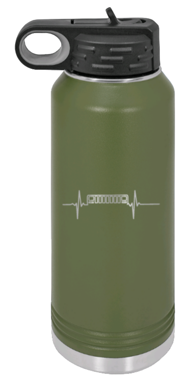 XJ Heartbeat - 32oz Water Bottle Laser Engraved- Olive