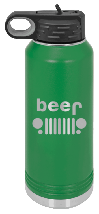 Beer Jeep - 32oz Water Bottle Laser Engraved- Green
