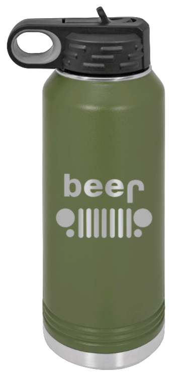 Beer Jeep - 32oz Water Bottle Laser Engraved- Olive