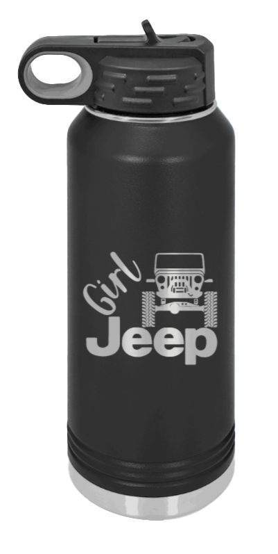 Girl Jeep CJ - 32oz Water Bottle Laser Engraved- Black