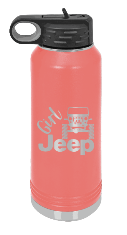 Girl Jeep CJ - 32oz Water Bottle Laser Engraved- Coral
