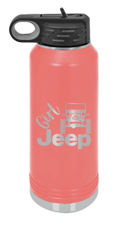 Girl Jeep CJ - 32oz Water Bottle Laser Engraved- Coral