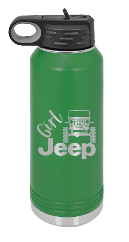 Girl Jeep CJ - 32oz Water Bottle Laser Engraved- Green