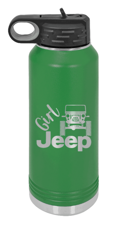 Girl Jeep CJ - 32oz Water Bottle Laser Engraved- Green