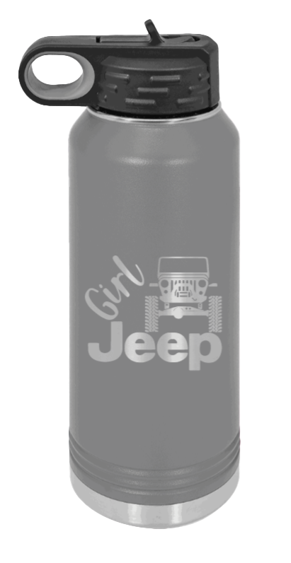 Girl Jeep CJ - 32oz Water Bottle Laser Engraved- Dark Grey