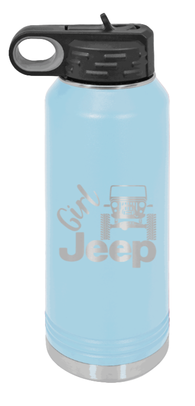 Girl Jeep CJ - 32oz Water Bottle Laser Engraved- Light Blue