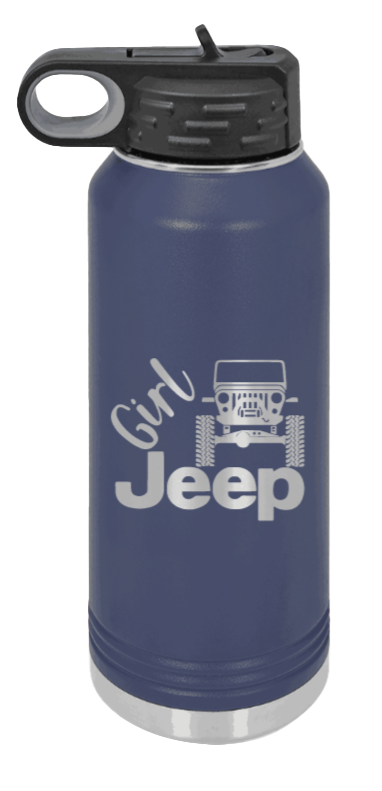 Girl Jeep CJ - 32oz Water Bottle Laser Engraved- Navy