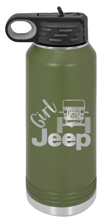 Girl Jeep CJ - 32oz Water Bottle Laser Engraved- Olive