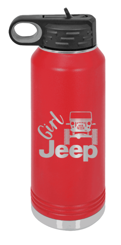 Girl Jeep CJ - 32oz Water Bottle Laser Engraved- Red