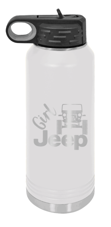 Girl Jeep CJ - 32oz Water Bottle Laser Engraved- White