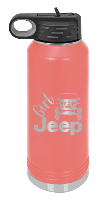 Girl Jeep YJ - 32oz Water Bottle Laser Engraved- Coral