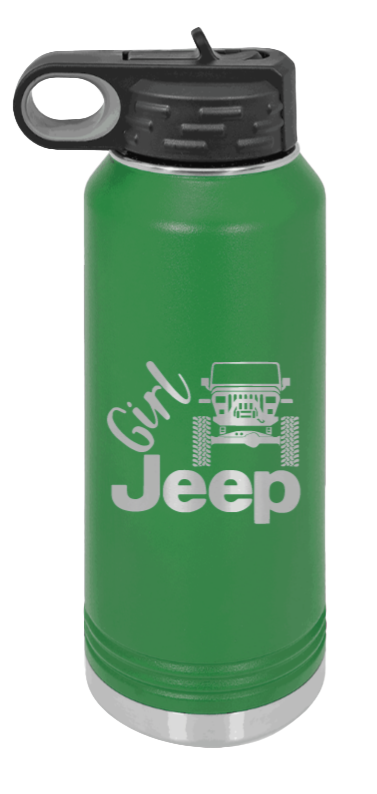 Girl Jeep YJ - 32oz Water Bottle Laser Engraved- Green