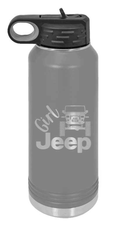 Girl Jeep YJ - 32oz Water Bottle Laser Engraved- Dark Grey