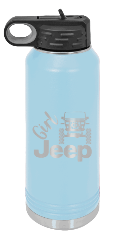 Girl Jeep YJ - 32oz Water Bottle Laser Engraved- Light Blue