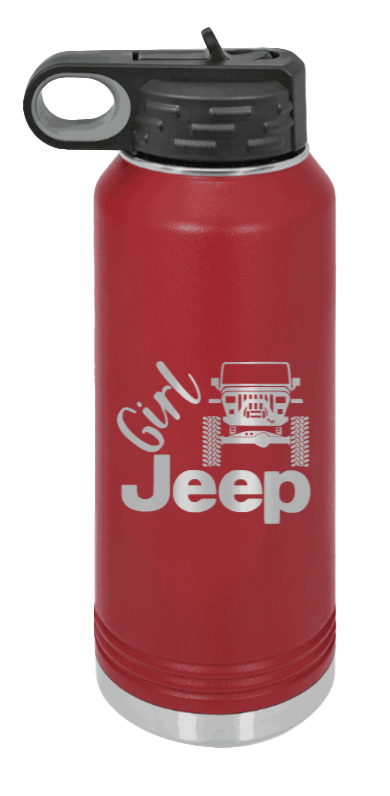 Girl Jeep YJ - 32oz Water Bottle Laser Engraved- Maroon