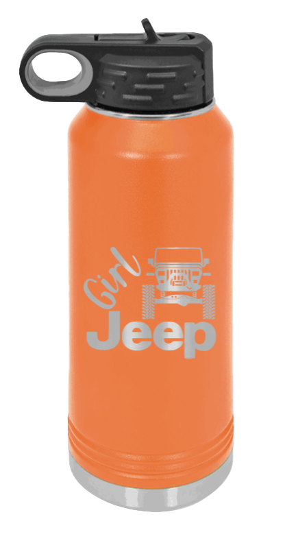 Girl Jeep YJ - 32oz Water Bottle Laser Engraved- Orange