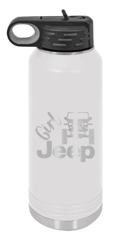 Girl Jeep YJ - 32oz Water Bottle Laser Engraved- White