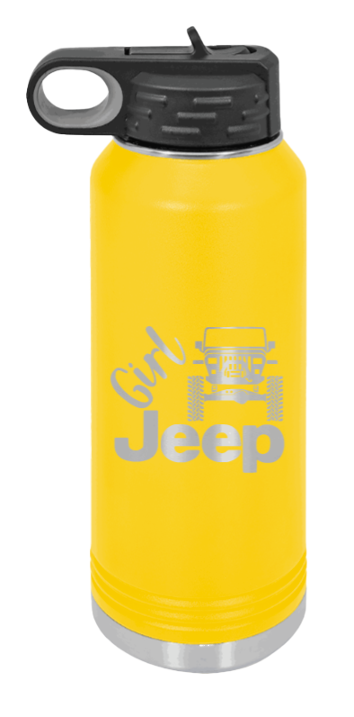 Girl Jeep YJ - 32oz Water Bottle Laser Engraved- Yellow