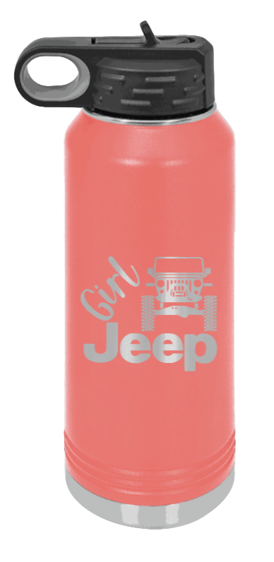 Girl Jeep TJ - 32oz Water Bottle Laser Engraved- Coral