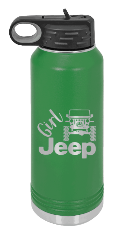 Girl Jeep TJ - 32oz Water Bottle Laser Engraved- Green