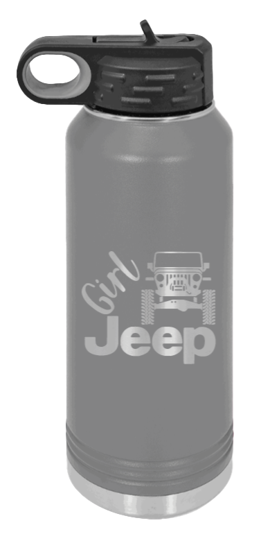 Girl Jeep TJ - 32oz Water Bottle Laser Engraved- Dark Grey