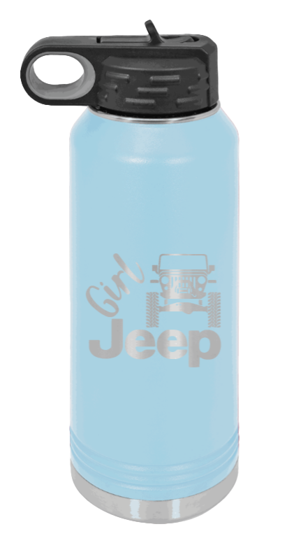 Girl Jeep TJ - 32oz Water Bottle Laser Engraved- Light Blue