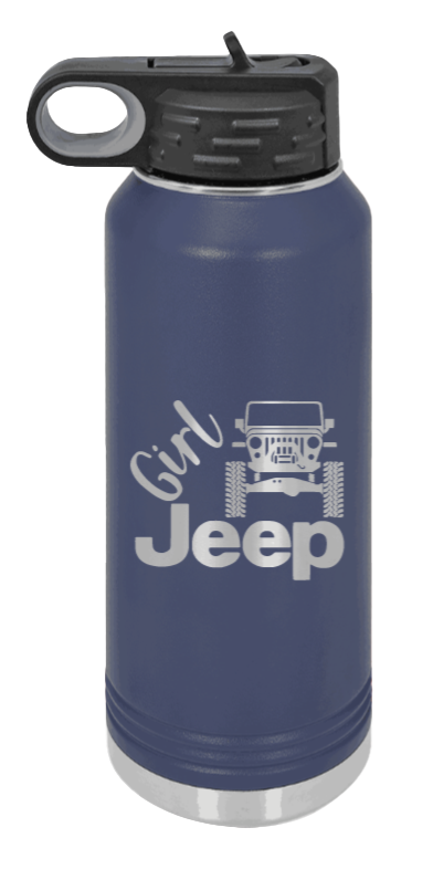 Girl Jeep TJ - 32oz Water Bottle Laser Engraved- Navy