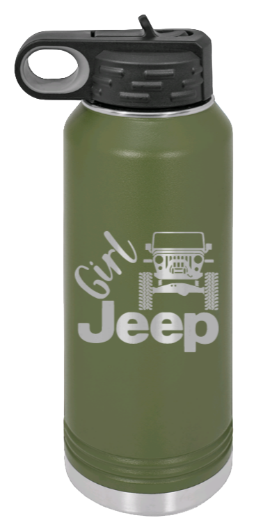 Girl Jeep TJ - 32oz Water Bottle Laser Engraved- Olive