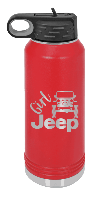 Girl Jeep TJ - 32oz Water Bottle Laser Engraved- Red