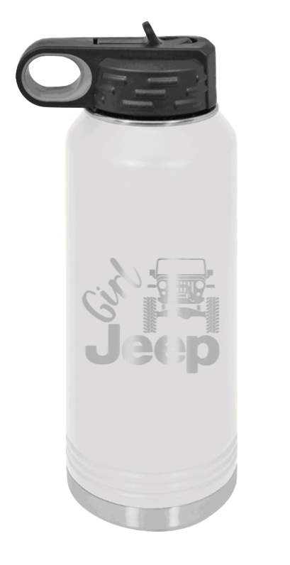 Girl Jeep TJ - 32oz Water Bottle Laser Engraved- White