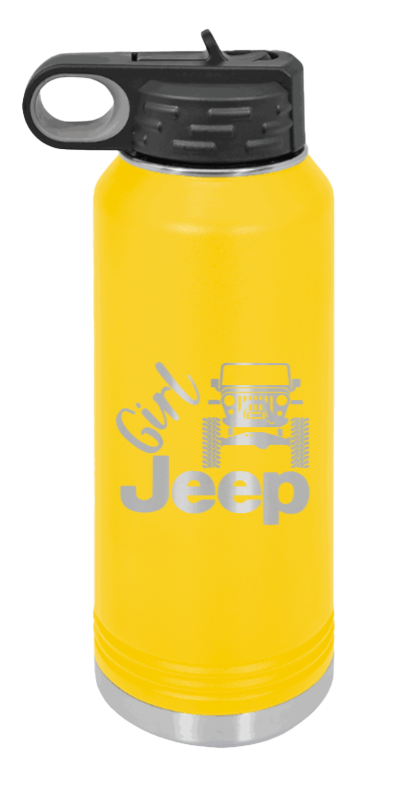 Girl Jeep TJ - 32oz Water Bottle Laser Engraved- Yellow