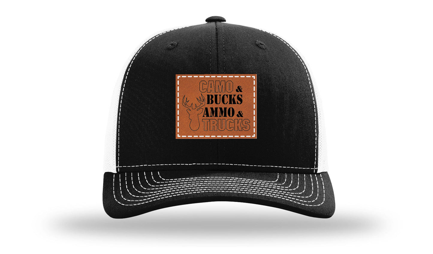 Camo and Bucks Leather Patch Richardson 112 Hat