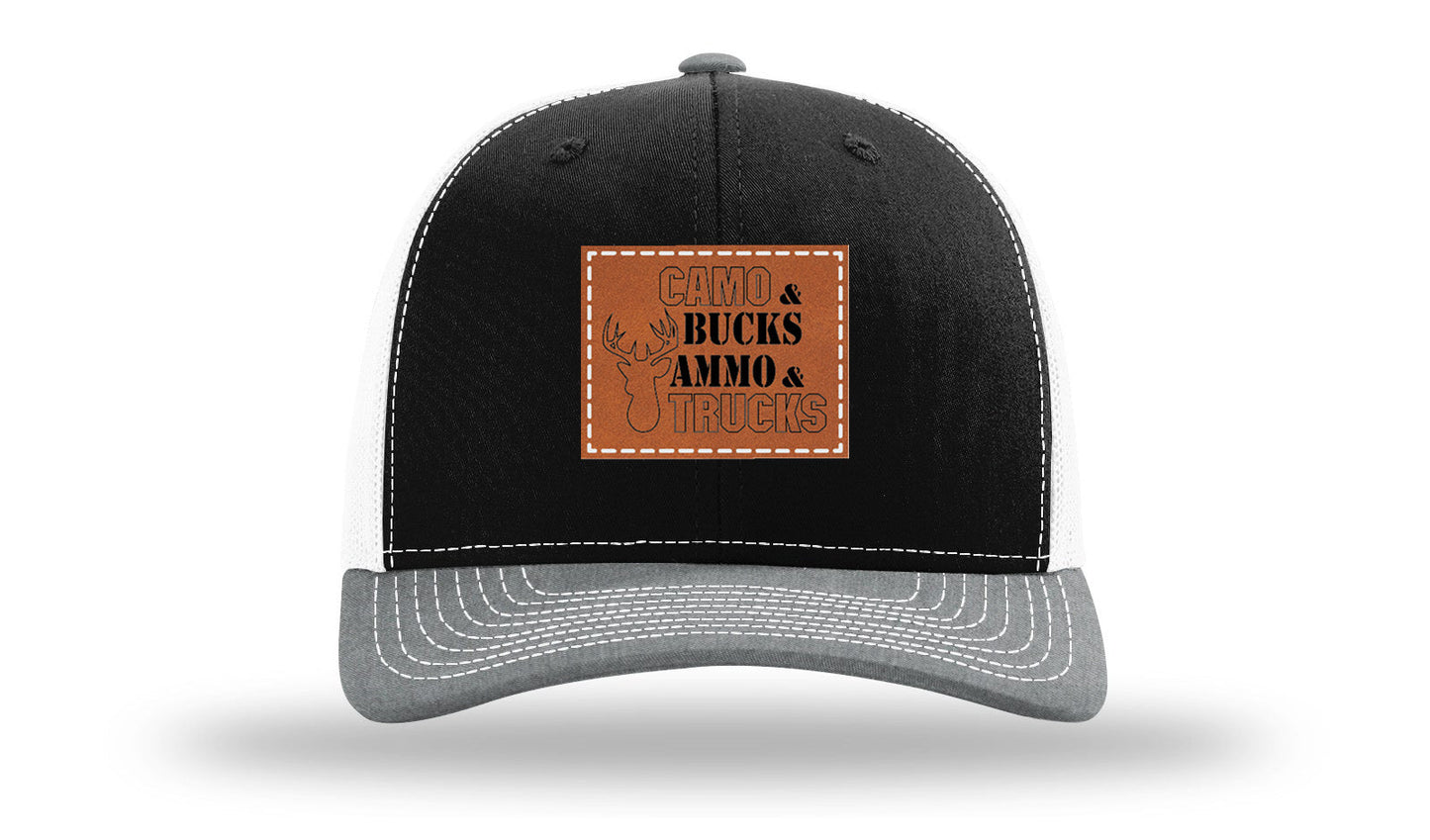 Camo and Bucks Leather Patch Richardson 112 Hat