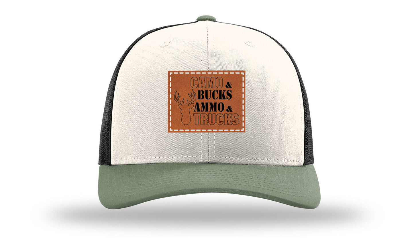 Camo and Bucks Leather Patch Richardson 112 Hat