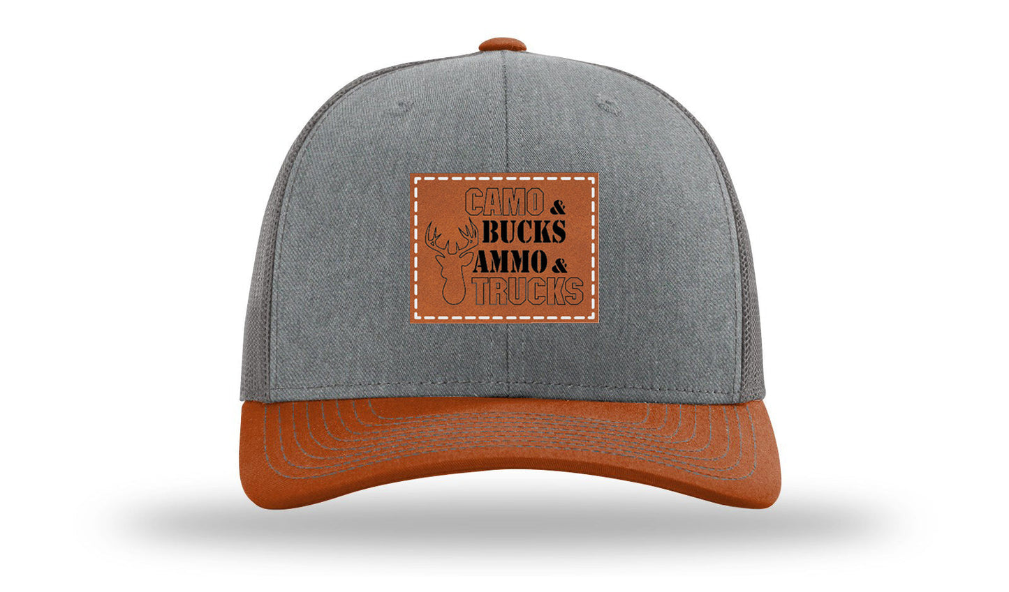 Camo and Bucks Leather Patch Richardson 112 Hat