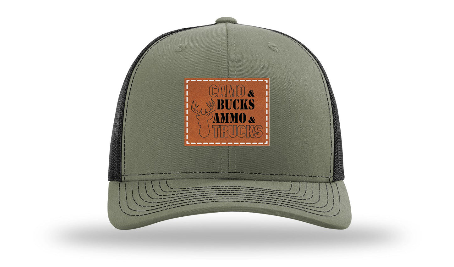 Camo and Bucks Leather Patch Richardson 112 Hat